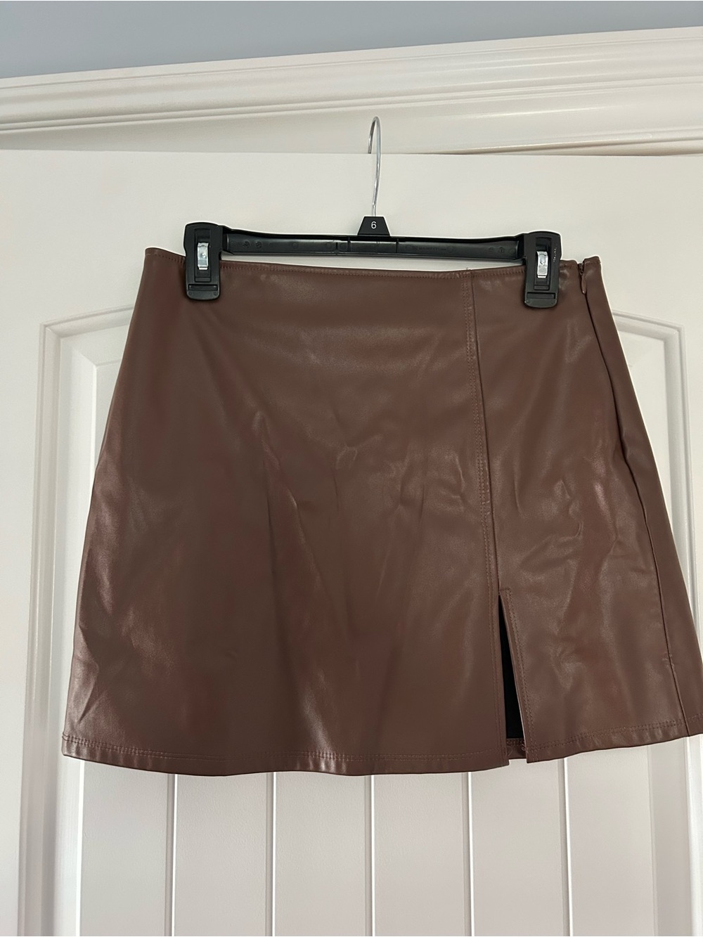 Kendall & Kylie Chocolate Brown Faux Leather Mini Skirt with Front Slit